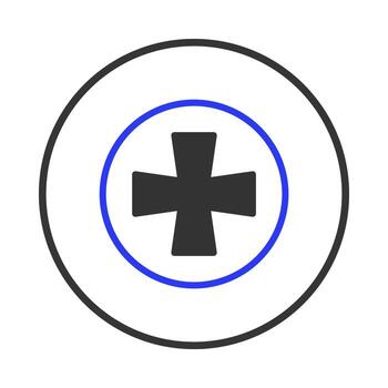 geométrico cruzar símbolo dentro concéntrico círculos representando unidad cuidado de la salud y ayuda asistencia vector