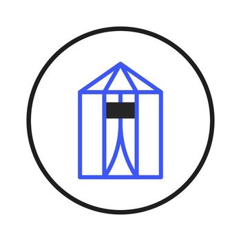 Geometric shape blue outline within circle showcasing abstract structural design representing vector