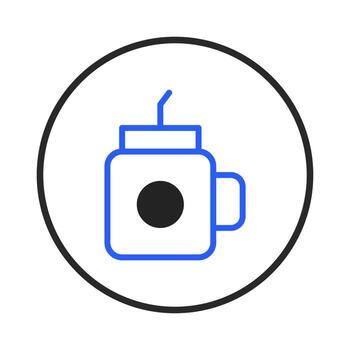 Minimalist blue line drawing of a reusable drink container with a straw icon design concept vector