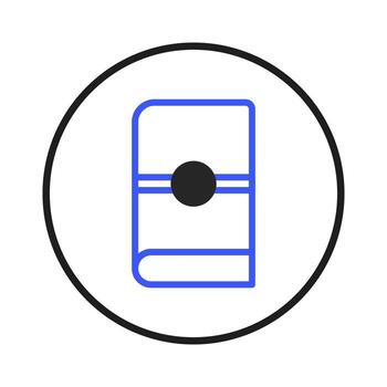 Minimalist depiction of a book icon conveying reading knowledge library symbol inside circular vector