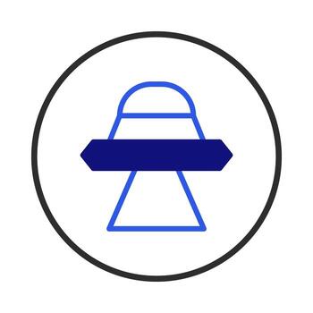 Minimalist depiction of a flying saucer within a circular frame offering a futuristic concept and vector