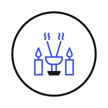 Simple illustration of ceremonial objects candles incense chalice within circular frame for vector