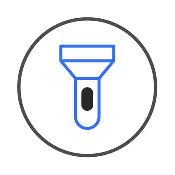 Sleek flashlight icon in modern design with a bright blue outline inside a clean circle frame for vector
