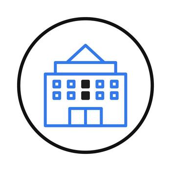 Stylized architectural depiction featuring a building facade enclosed within a circular boundary vector