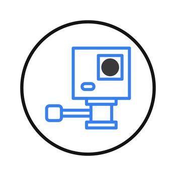 Stylized action camera outline symbol within a circular frame depicting modern digital technology vector
