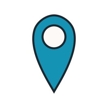 Minimalist blue geolocation pointer icon with thick border and centered dot for navigation UI vector