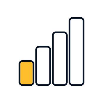 Flat mobile network symbol with single active yellow bar and three outlined empty bars vector
