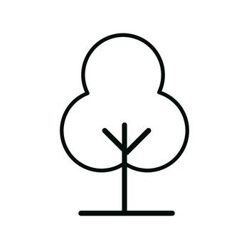 Flat linear tree design in modern black stroke style with abstract symmetrical canopy vector