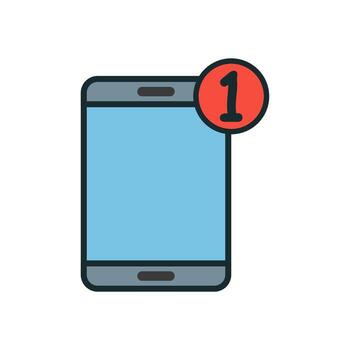Flat Smartphone Notification Icon with Red Number One Alert Symbol on Top vector