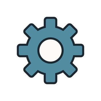 Flat Settings Icon Featuring Blue Gear with Thick Outline for Modern UI and Digital Interfaces vector