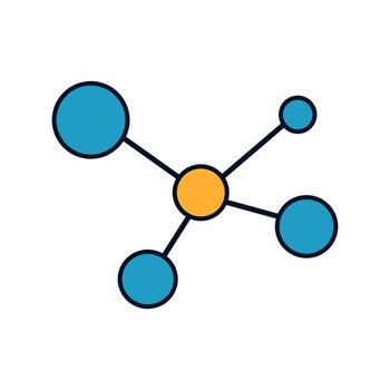 Minimalist graphic of a network hub with multiple linked elements symbolizing collaboration or digital links vector