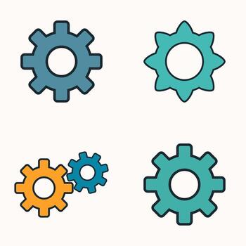 gear and cog icons for configuration settings, process optimization, technical tools, and machinery engineering visuals vector