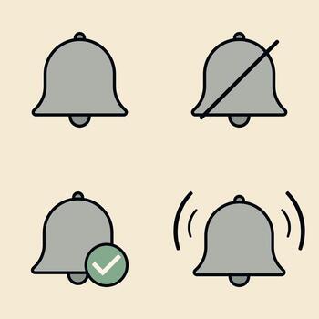 Modern notification bell symbols for interface use with sound and mute indicators vector