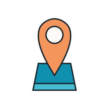 navigation symbol with orange marker and blue rectangular map platform vector