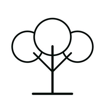 Elegant Black Line Drawing of Tree Composed of Three Intersecting Circle Crowns and Clean Vertical Trunk with V-Shaped Limbs vector