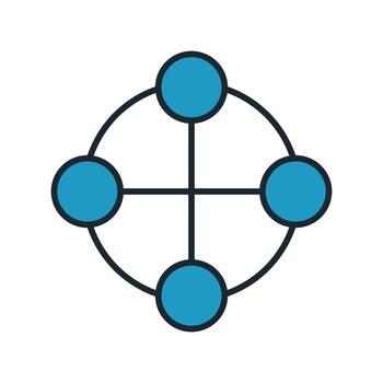 graphic of technology or data network with symmetrical circular layout and blue endpoints vector