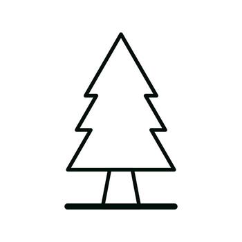 Black outline of stylized fir tree illustration with symmetrical layered branches and thin trunk base vector