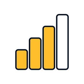 Minimalist bar chart with incomplete progress, three filled orange columns and one unfilled column vector