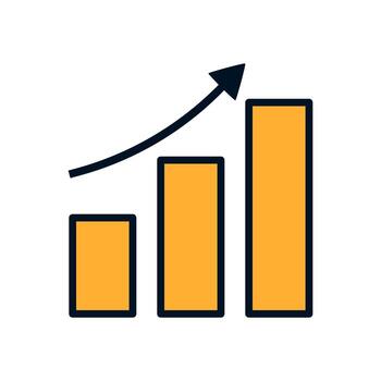 Simple infographic element of increasing statistics with progress bars and curved arrow in modern style vector