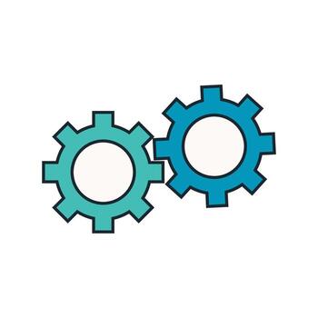Stylized Icon of Rotating Cogwheels with Rounded Teeth Depicting Machine Operation, Technical Function, and Synchronization Concept vector