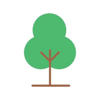 Tree Icon in Flat Design with Symmetrical Circular Green Leaves and Clean Brown Branch Structure vector