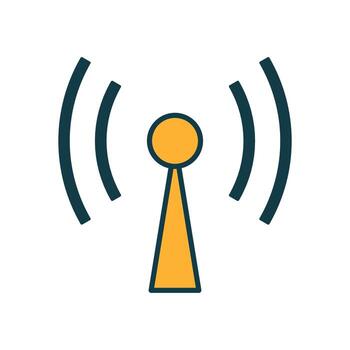 Modern flat style radio tower icon emitting waves, simple communication or network connection illustration vector
