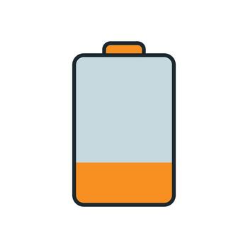 Low-level battery graphic illustration for UI elements indicating need for recharge or power-saving action quickly vector