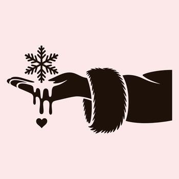 Silhouette of a hand holding a melting snowflake with drops forming a heart below dripping vector