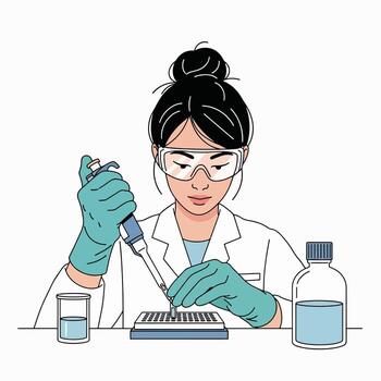 Scientist in Lab Performing Experiment with Pipette and Test Tubes vector