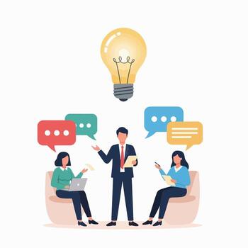 equipo lluvia de ideas sesión con ideas y comunicación vector