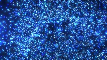 volante scintillante polvere particelle e bokeh, caduta blu, incandescente, astratto pioggia di punti. particella esplosione. digitale futuristico sfondo. video