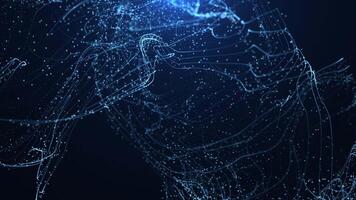 astratto raggiante dinamico blu onda di particelle e puntini in movimento su blu sfondo, grande dati visualizzazione, futuristico e digitale sfondo, 3d, 4k video
