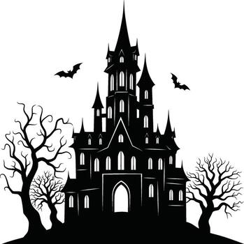 haunted house with bats and a spider web isolated on white background vector