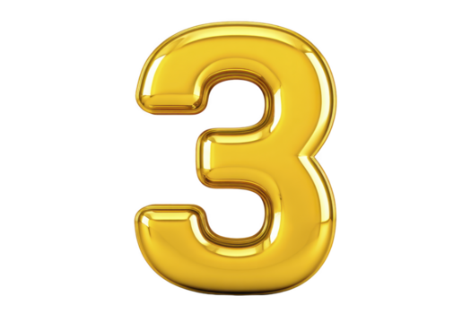 oro numero tre brillante metallico numerale 3d interpretazione isolato su trasparenza sfondo elegante e moderno stile adatto per celebrazione anniversario o compleanno design png