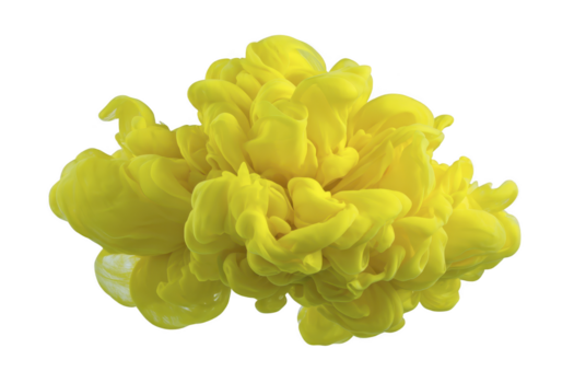 Yellow ink cloud abstract shape isolated on transparency background vibrant and dynamic fluid motion creative art concept modern design energetic and expressive visual png