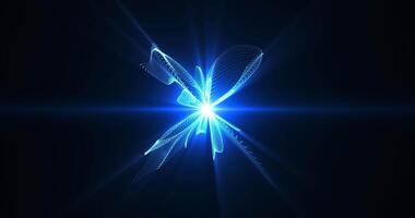 magico animazione di raggiante particelle. particella sentieri. astratto blu neon fiamma con scintille quello scintillare e vortice, 3d animazione. senza soluzione di continuità looping 4k . atomico scienza video