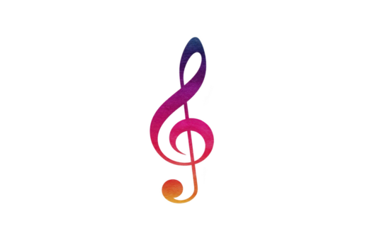 Colorful treble clef symbol with gradient effect, isolated on transparency background, representing music, creativity, and artistic expression in modern, vibrant style png
