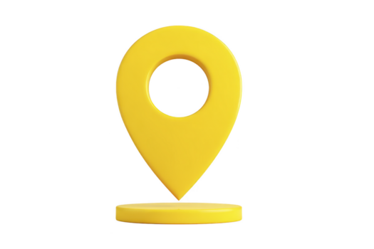 Yellow map pin location marker navigation symbol isolated on transparency background 3D illustration modern design travel concept cheerful and simple style useful for direction and positioning png