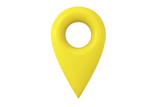 Yellow map pin icon glossy finish isolated on transparency background symbolizing location navigation and travel with modern and minimalistic style evoking cheerful and inviting mood png