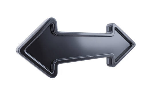 glansig svart dubbel- ensidig pil med metallisk gräns, 3d illustration, isolerat på transparent bakgrund, modern riktning symbol, reflekterande yta, navigering begrepp png