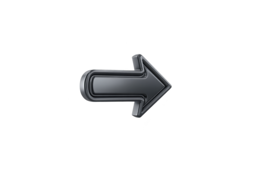 glansig svart rätt pil ikon med metallisk Avsluta, isolerat på transparent bakgrund, modern stil, symboliserar riktning, navigering, eller rörelse, lämplig för digital gränssnitt design png