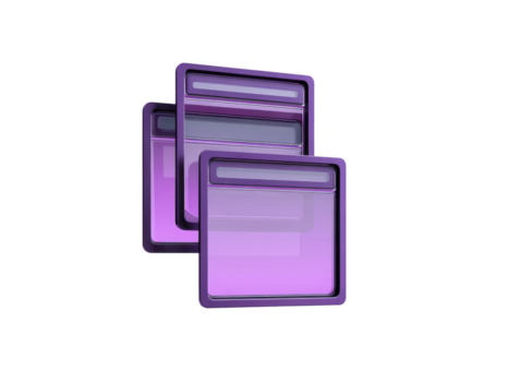 Three purple transparent overlapping windows digital interface modern style minimal design floating isolated on transparency background creative futuristic clean technology png