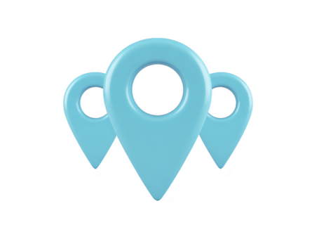 Blue location pin icon navigation marker map symbol 3D illustration isolated on transparency background modern design travel concept digital map technology direction positioning cheerful style png