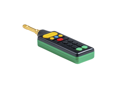 controlo remoto ao controle plástico Preto verde amarelo vermelho botão eletrônico isolado transparência fundo retangular portátil dispositivo tecnologia comunicação transmissor moderno compactar portátil simples png