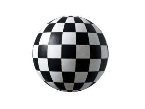 Black and white checkered sphere geometric pattern 3D rendering isolated on transparent background modern abstract design symmetry clean minimal creative bold png