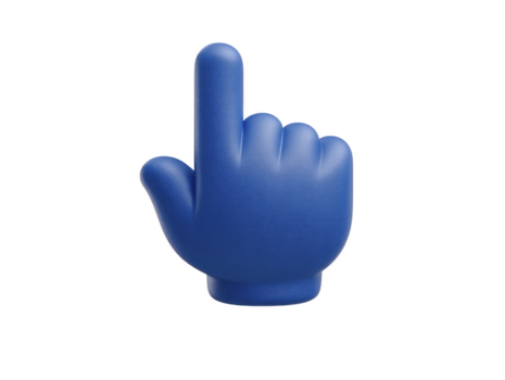 Blue hand cursor foam finger pointing up isolated on transparency background playful and cheerful symbolizing direction attention or selection in digital and sports contexts png