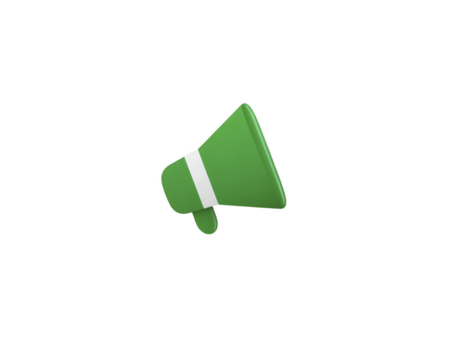 Green megaphone icon 3D illustration isolated on transparency background communication announcement loudspeaker modern design minimal style cheerful digital art png