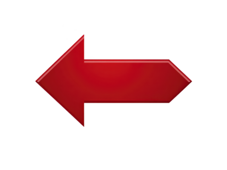 Red arrow left direction bold graphic isolated on transparency background simple design navigation symbol modern style pointing left illustration clear shape used for guidance or instruction png