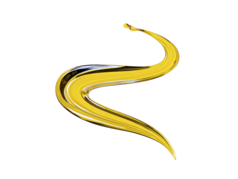 gul måla stroke, abstrakt böjd linje, glansig textur, isolerat på transparent bakgrund, modern konst element, kreativ design, energisk och dynamisk visuell stil png