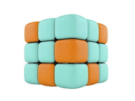 Soft pastel blue and orange 3x3 puzzle cube with rounded edges, isolated on transparency background, modern minimal design, playful and creative concept png